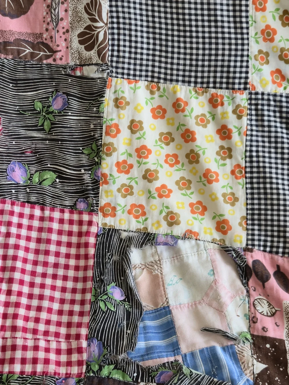 Vintage 30s 40s Quilt on Quilt Patched Over Cutter Craft 63x76 Heavy 6lb